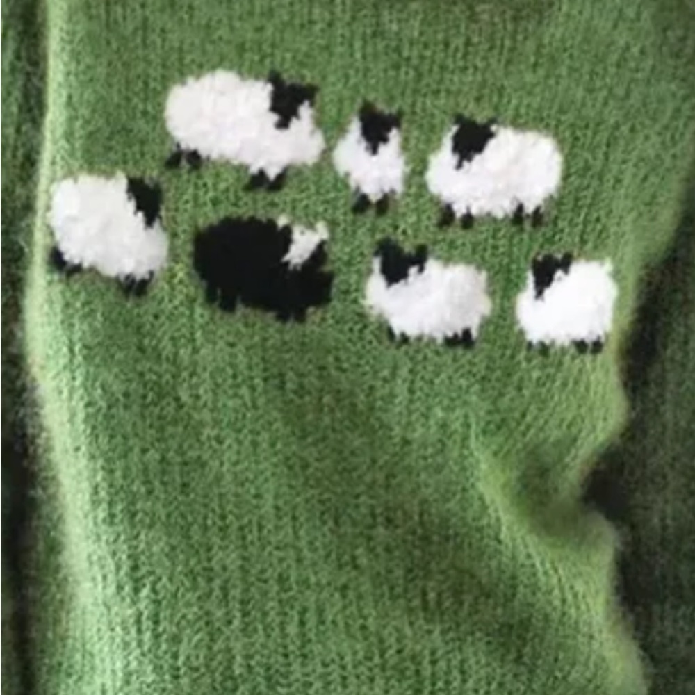 Charming Green Sheep Pattern Crew Neck Sweater - image 2